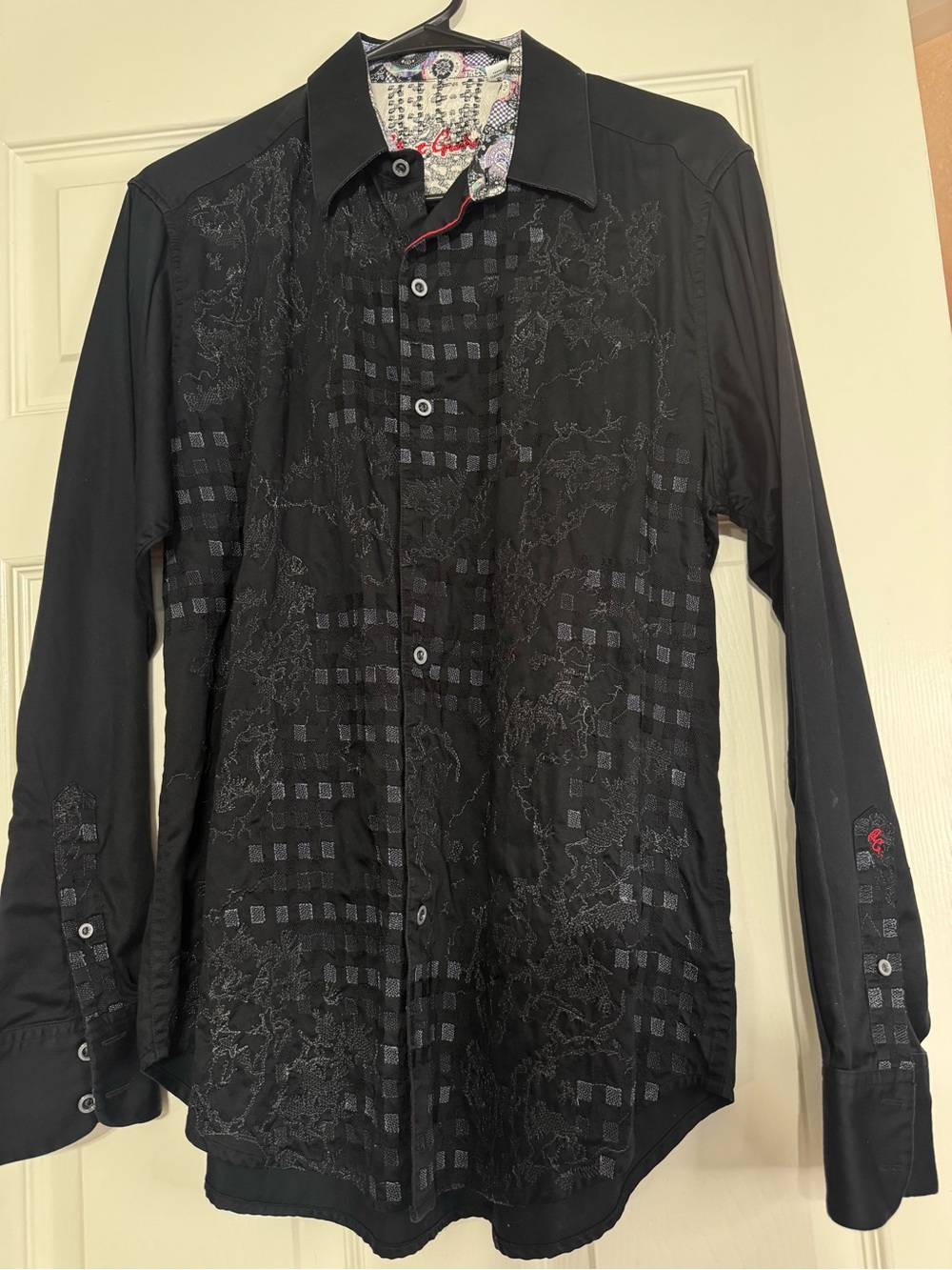 Robert Graham Black Button-Up Shirt with Multicolor Collar Accents